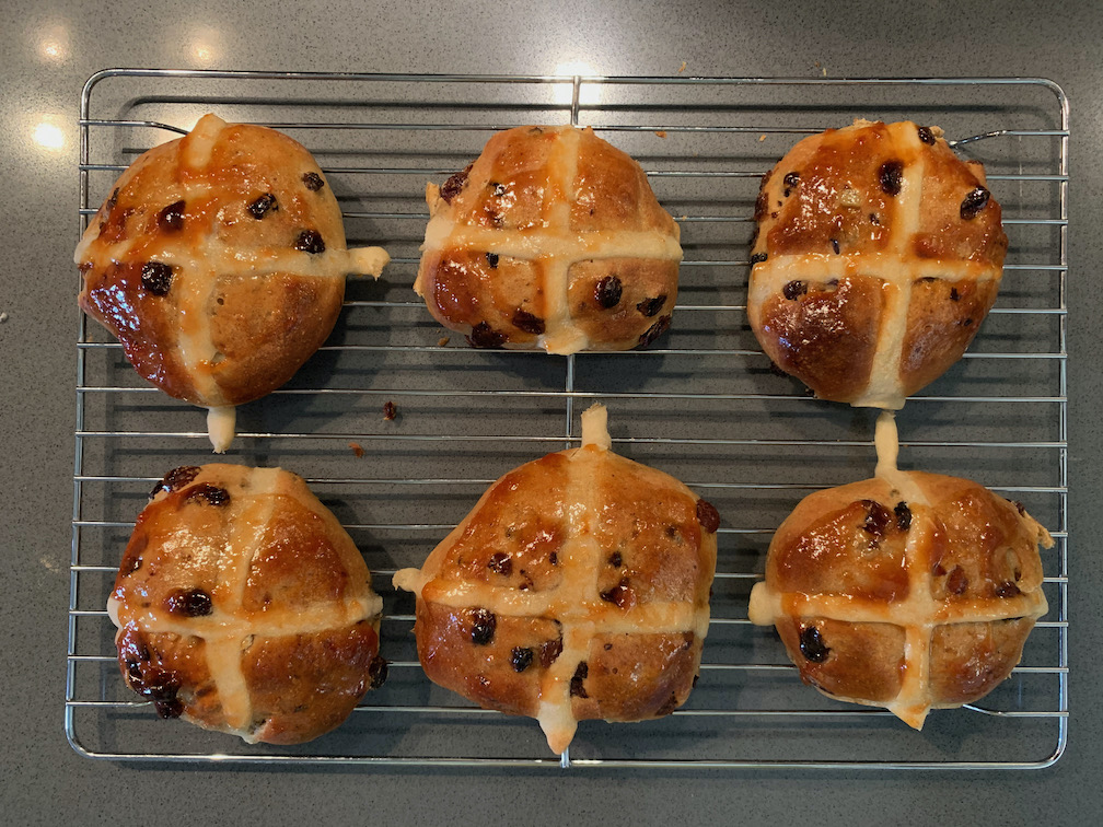 Some slightly wonky hot cross buns