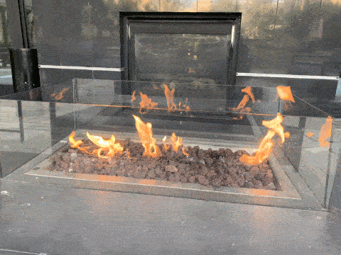 An outdoor fireplace at a hotel