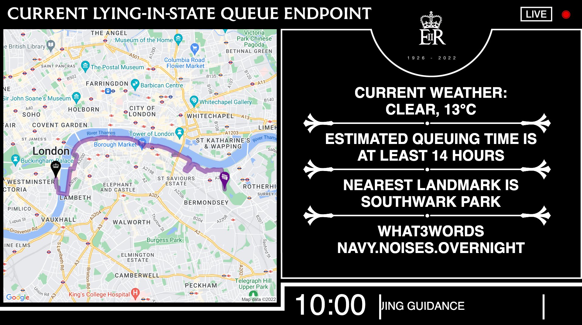 A screenshot of the queue endpoint tracker: estimated queuing time is at least 14 hours