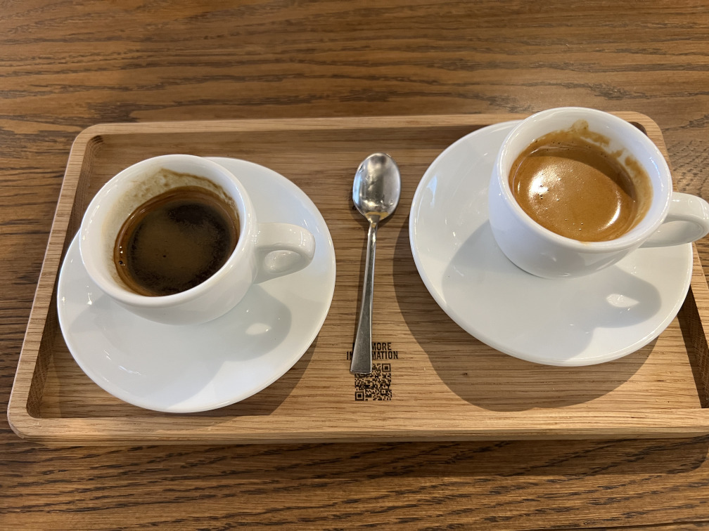 A side-by-side espresso tasting tray