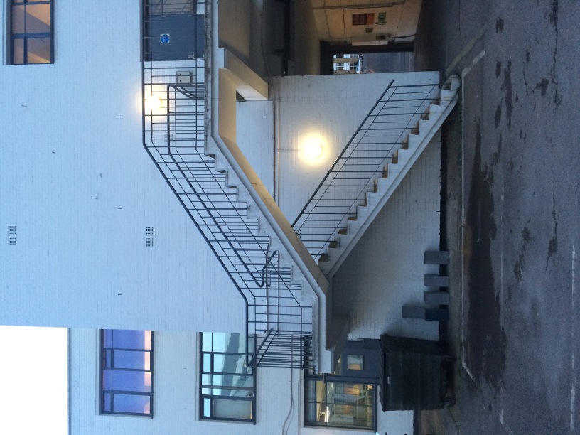 The stairs round the back of 32–38 Scrutton Street