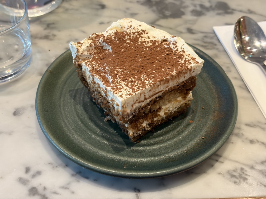 A big slice of white chocolate tiramisu