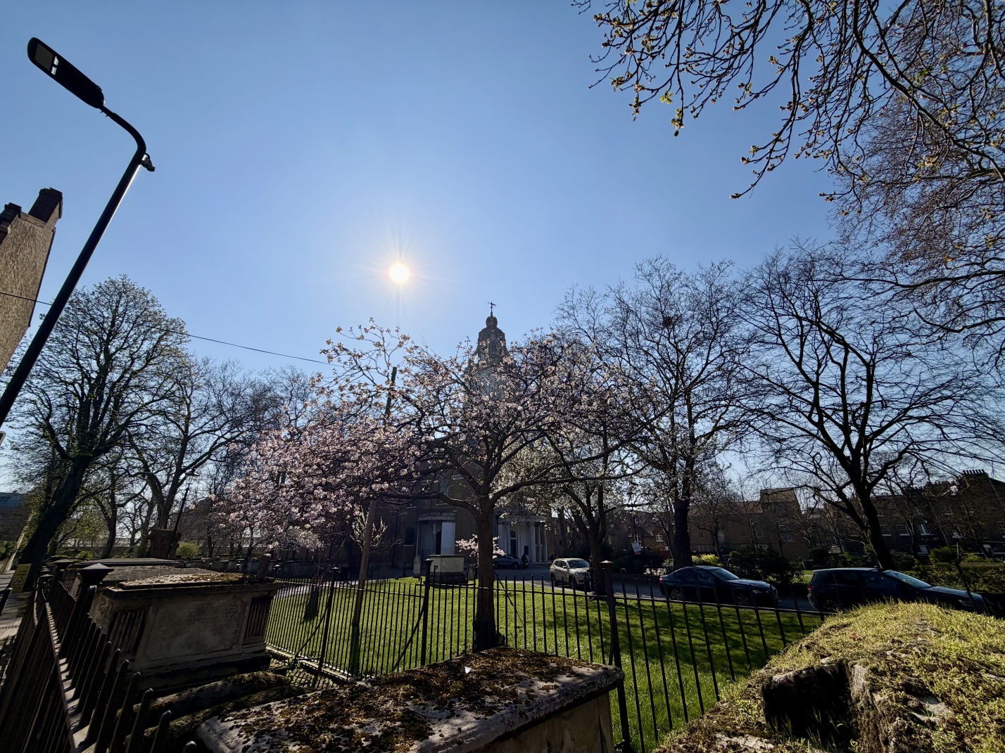 St John at Hackney churchyard gardens in the sunshine