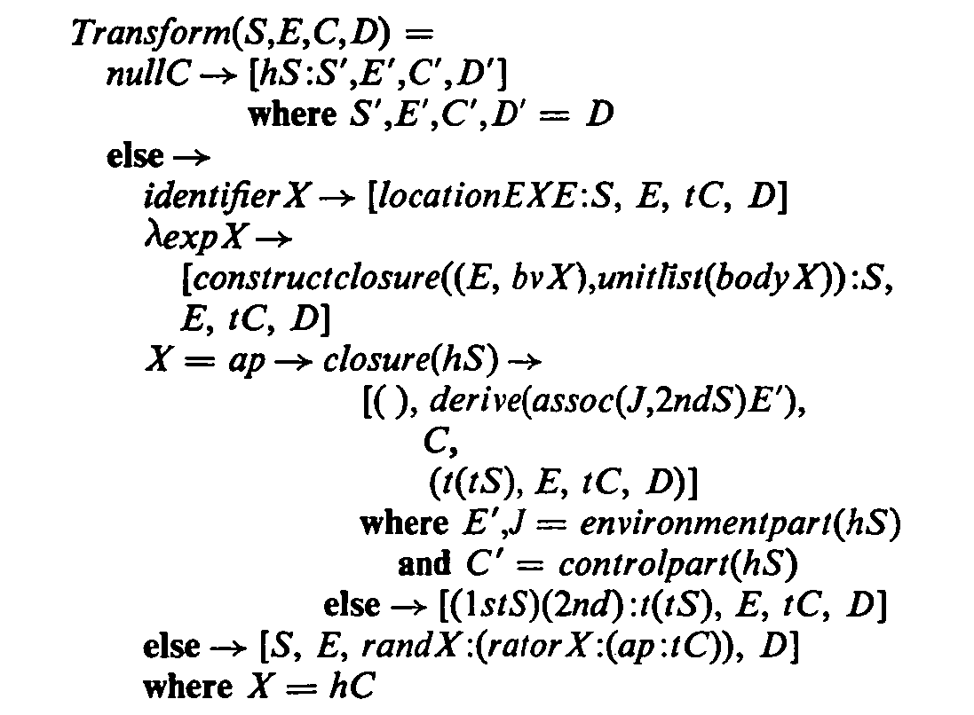 A description of the transition function of the SECD machine