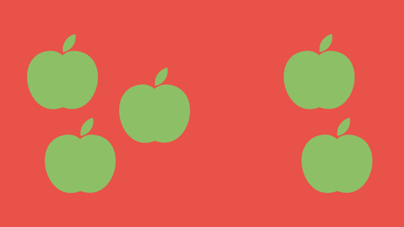 Three apples alongside two apples